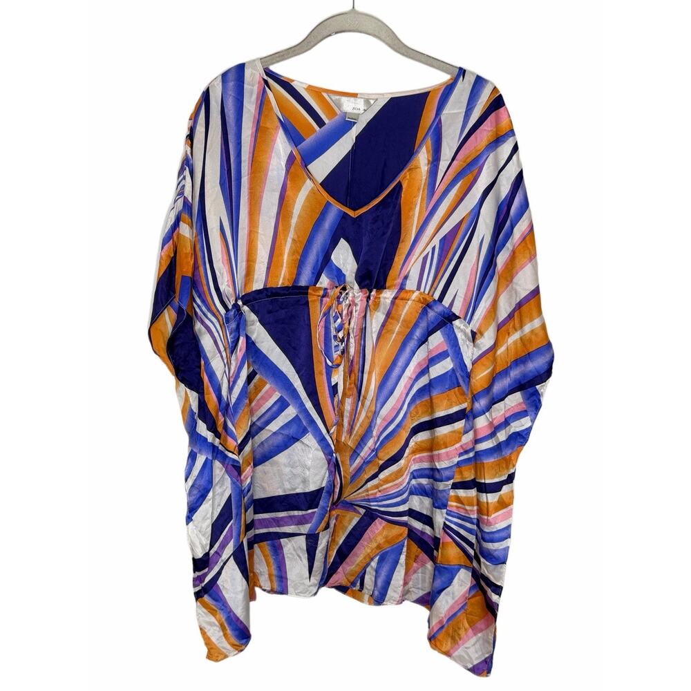 Zoa New York 100% Silk Colorful Stripe Kimono Y2k Tie Blouse Size M